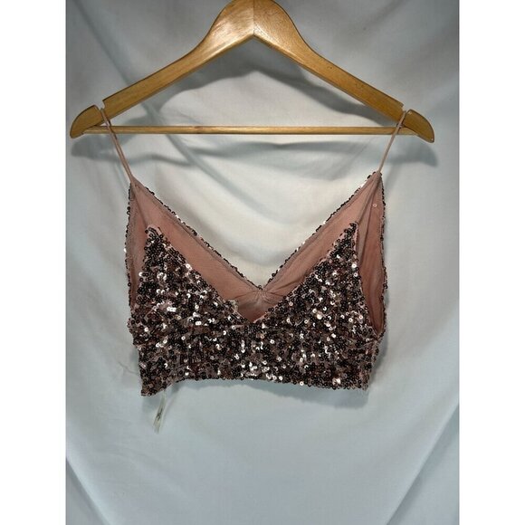 Intimately By Free People Women's Pale Pink Big Night Crop Top Sequin Size Small - Picture 2 of 8